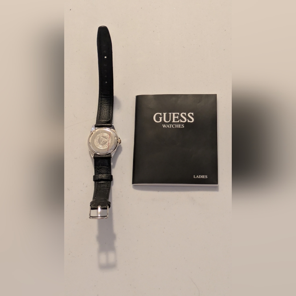 Vintage Y2K Guess Ladies Silver Dial Black Strap Watch Never Worn